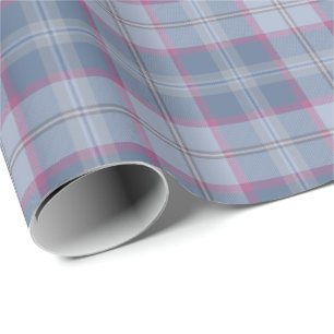 Cadeau Papier d'enveloppement bleu pastel et rose Tartan