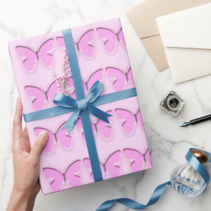 Cadeau Papier d'enveloppement brillant à papillons roses