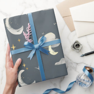Cadeau Papier D'Enveloppement Ciel De Nuit Lune Et Étoile