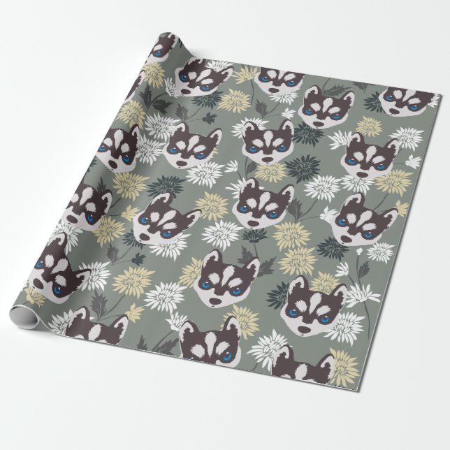 Cadeau Papier d'enveloppement Cute Husky (Déroulé)