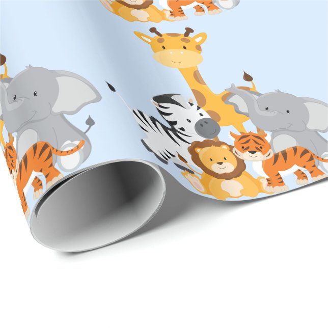 Cadeau Papier d'enveloppement d'animaux de la jungle bleu (Coin rond)