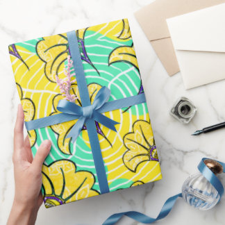 Cadeau Papier d'enveloppement d'Ankara Turquoise et Jaune