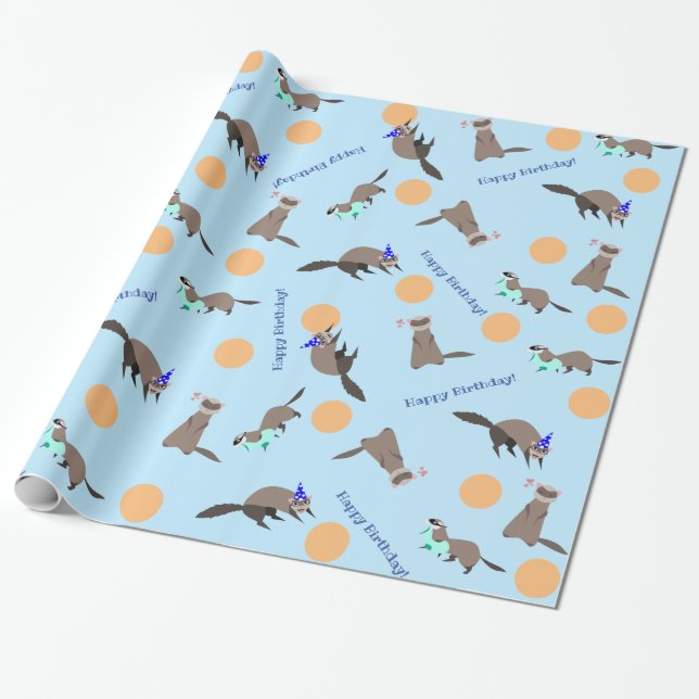 Cadeau Papier d'enveloppement d'Anniversaire bleu orange (Déroulé)