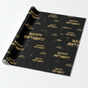 Cadeau Papier d'enveloppement d'anniversaire Or Noir tend