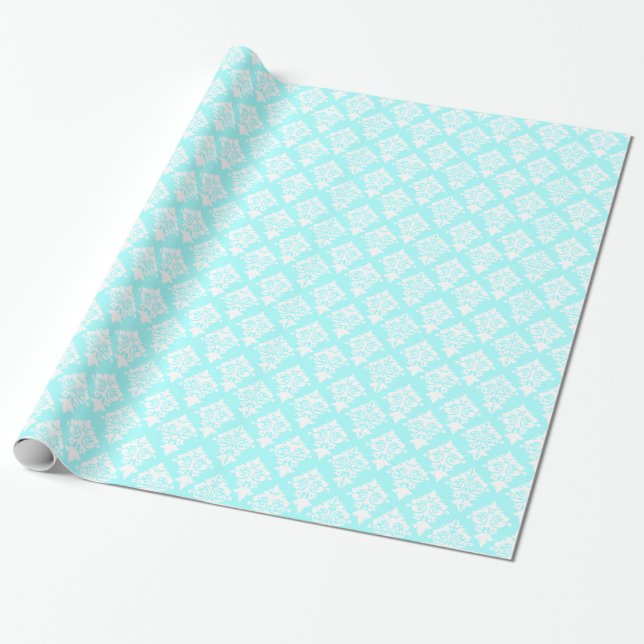 Cadeau Papier d'enveloppement d'aquamarine et de Damas bl (Déroulé)