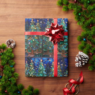 Cadeau Papier d'enveloppement d'arbre de Noël en verre fe