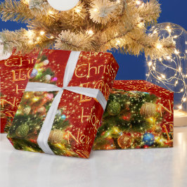 Cadeau Papier d'enveloppement d'arbre de Noël étincelant