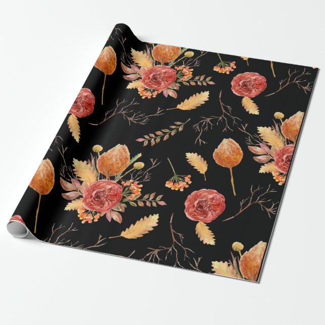 Cadeau Papier d'enveloppement de automne floral (Déroulé)