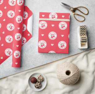 Cadeau Papier d'enveloppement de Baby shower cerise avec