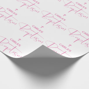 Cadeau Papier d'enveloppement de baptême rose pour fille