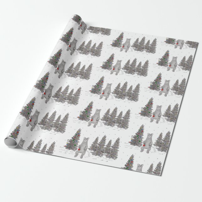 Cadeau Papier d'enveloppement de bois de l'ours de Noël m (Déroulé)