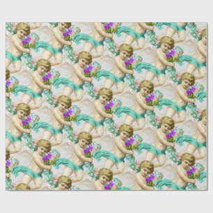 Cadeau Papier d'enveloppement de cerubs d'aqua gris