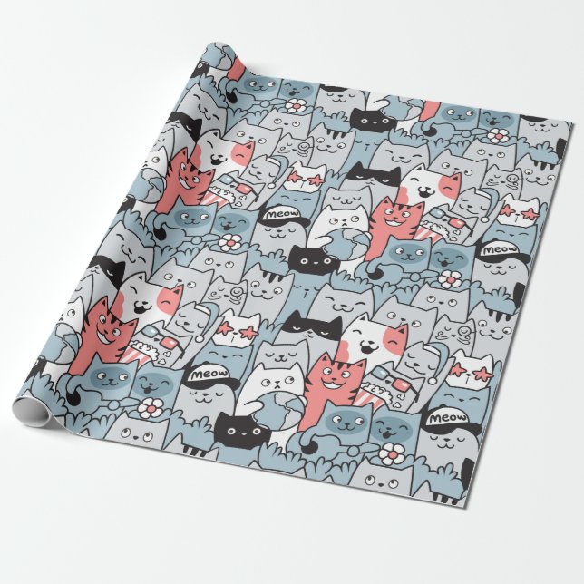 Cadeau Papier d'enveloppement de chats adorables (Déroulé)