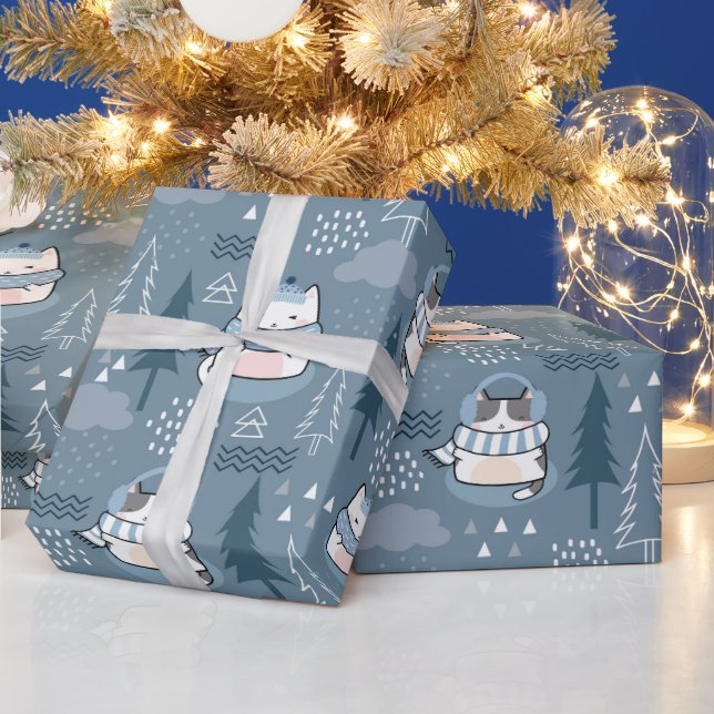 Cadeau Papier d'enveloppement de chats de Noël mignon (Vacances)