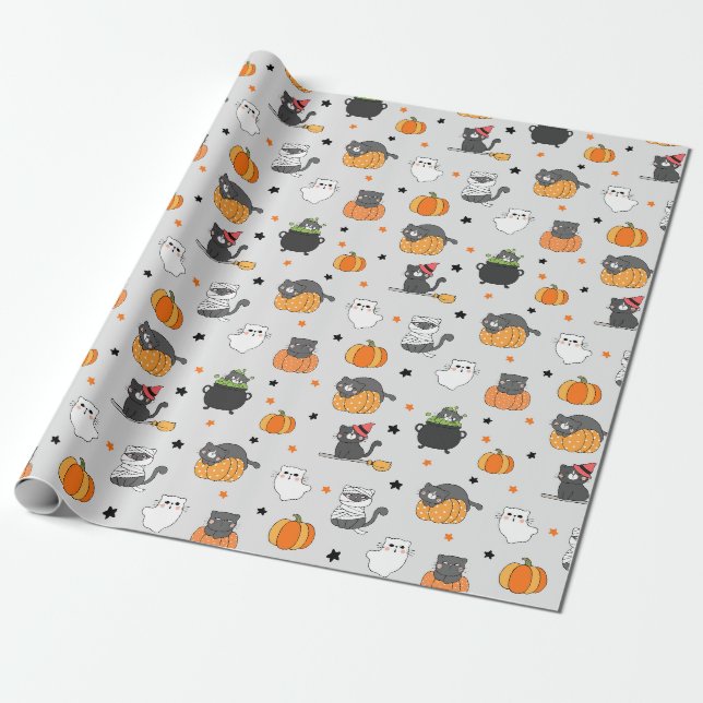 Cadeau Papier d'enveloppement de chats d'Halloween (Déroulé)