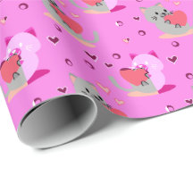 Papier d'enveloppement de chats doux - Coeurs rose
