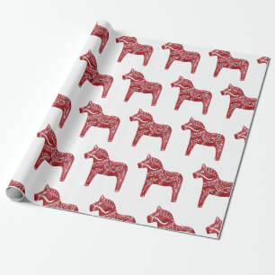 Cadeau Papier d'enveloppement de chevaux de Dala rouge