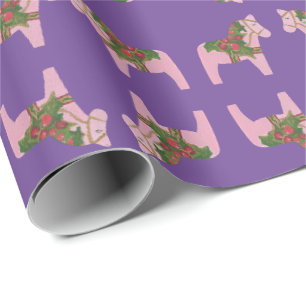 Cadeau Papier d'enveloppement de chevaux de Noël rose