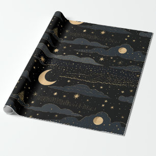 Cadeau Papier d'enveloppement de ciel de nuit Golden Star