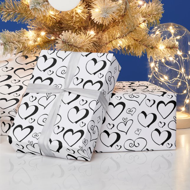 Cadeau Papier d'enveloppement de coeur noir et blanc (Vacances)