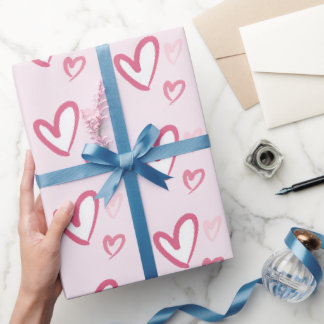 Cadeau Papier d'enveloppement de coeur rose adorable pour