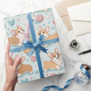 Cadeau Papier d'enveloppement de corgi en caricature mign