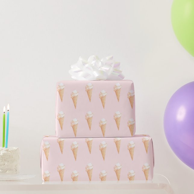 Cadeau Papier d'enveloppement de crème glacée rose aquare (Cadeaux de fête)