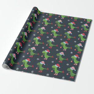 Cadeau Papier d'enveloppement de dinosaures de Noël