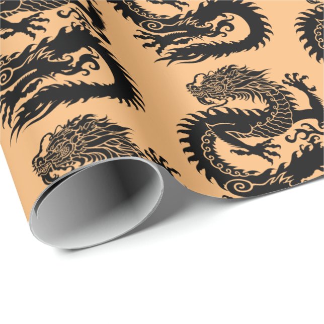 Cadeau Papier d'enveloppement de dragon chinois tradition (Coin rond)