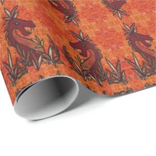 Cadeau Papier d'enveloppement de dragon de feu et de flam