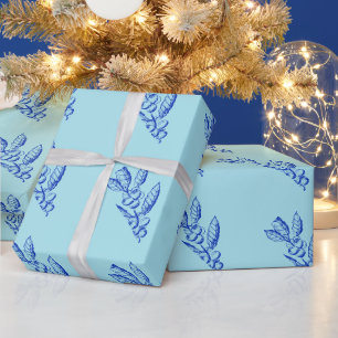 Cadeau Papier d'enveloppement de feuillage bleu