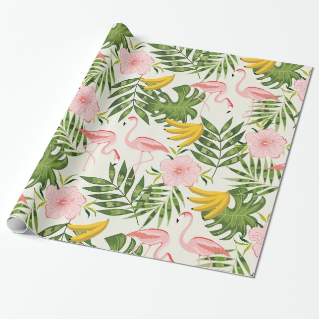 Cadeau Papier d'enveloppement de Flamant rose d'été tropi (Déroulé)