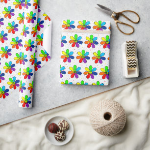 Cadeau Papier d'enveloppement de fleurs arc-en-ciel