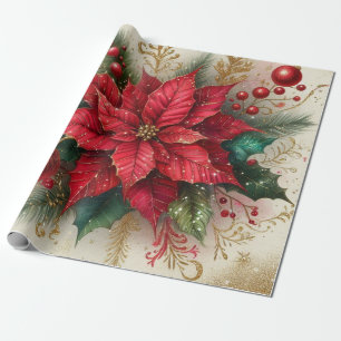 Cadeau Papier d'enveloppement de fleurs rouge de Noël