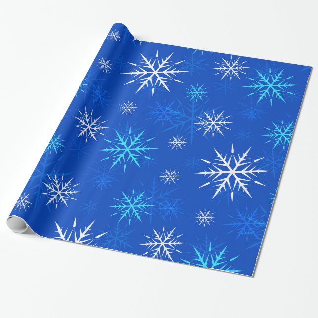 Cadeau Papier d'enveloppement de flocons de neige bleu gi (Déroulé)