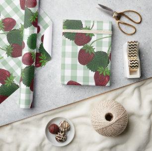 Cadeau Papier D'Enveloppement De Fraise Et En vichy