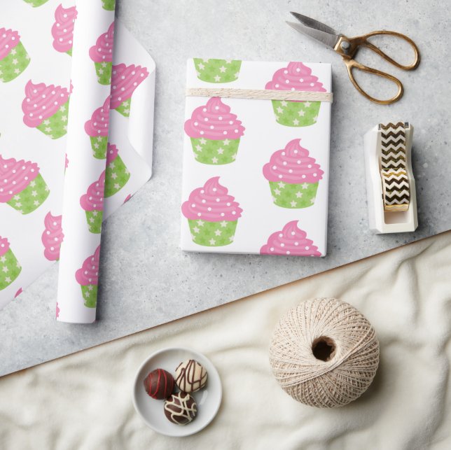 Cadeau Papier d'enveloppement de gâteau rose et vert (Artisanat)