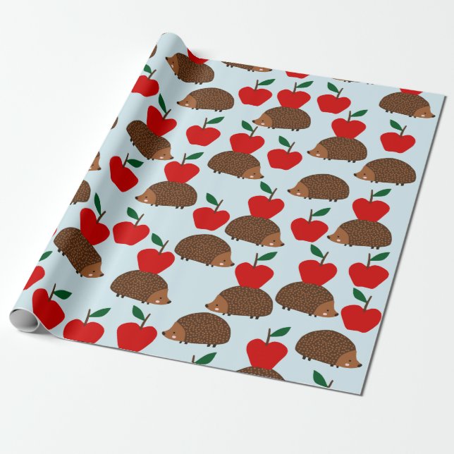 Cadeau Papier d'enveloppement de hérisson et de pommes mo (Déroulé)