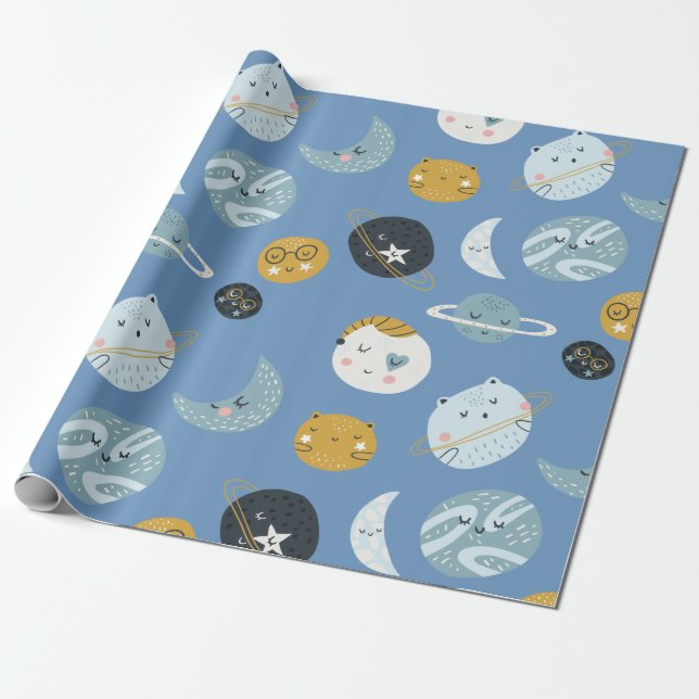 Cadeau Papier d'enveloppement de la planète de chat spati (Déroulé)