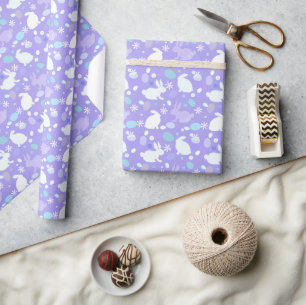 Cadeau Papier d'enveloppement de lapin de Pâques violet