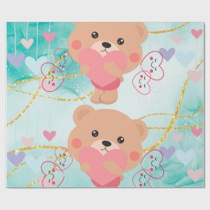 Cadeau Papier d'enveloppement de l'ours et du coeur migno