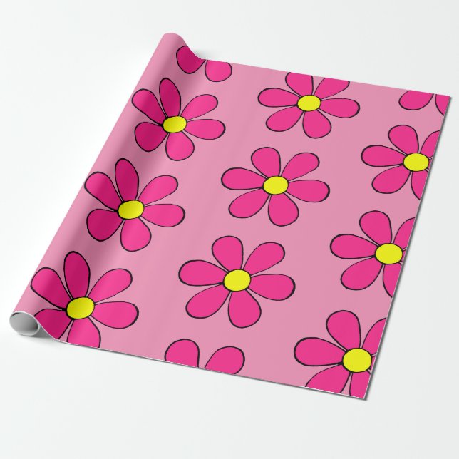 Cadeau Papier d'enveloppement de marmite rose rétro (Déroulé)