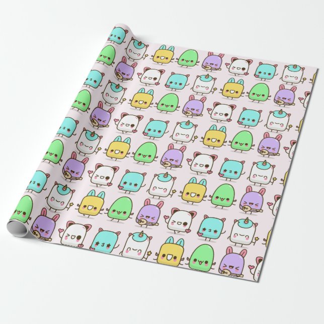 Cadeau Papier d'enveloppement de monstres Kawaii (Déroulé)