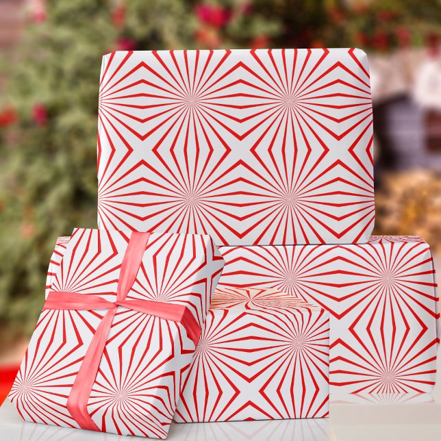 Cadeau Papier d'enveloppement de Noël Abstrait rouge et b (Fun and funky red and white wrapping paper just for you.)