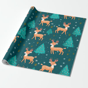 Cadeau Papier d'enveloppement de Noël avec rennes