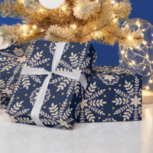 Cadeau Papier d'enveloppement de Noël Blue Elegant Snowfl