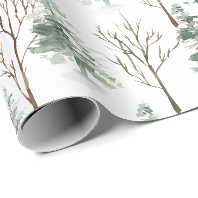 Cadeau Papier d'enveloppement de Noël de la forêt de pins (Coin rond)