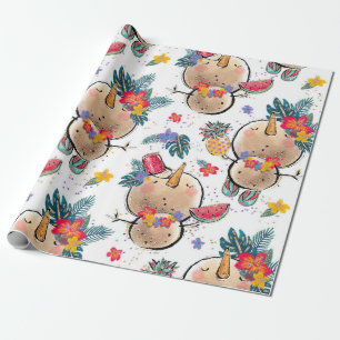 Cadeau Papier d'enveloppement de Noël des Fêtes tropicale