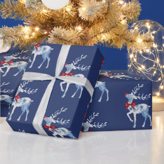 Cadeau Papier d'enveloppement de Noël en rudolph bleu et