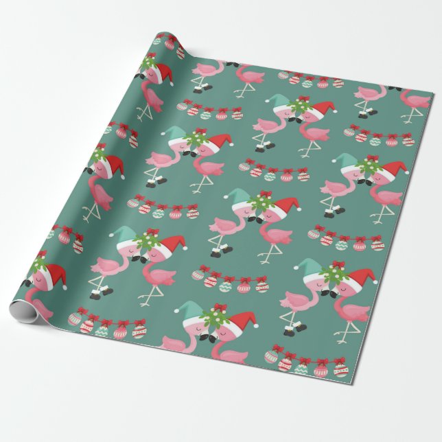 Cadeau Papier d'enveloppement de Noël Flamant rose rose (Déroulé)